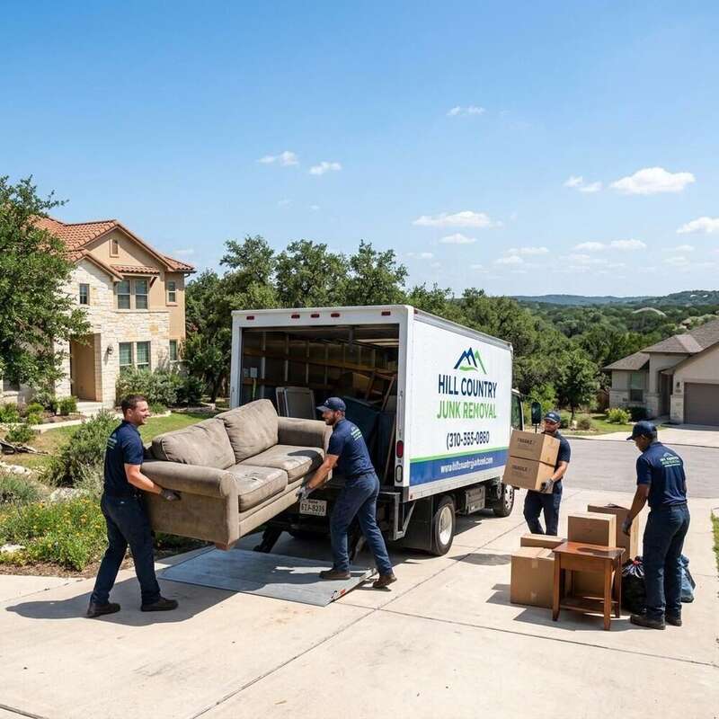 New Braunfels Junk Removal Pros truck and crew ready to serve New Braunfels and the surrounding Hill Country
